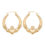 9K Yellow Gold Claddagh Creole Earrings