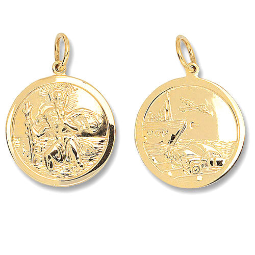 9K Yellow Gold Round Double Sided St Christopher Pendant