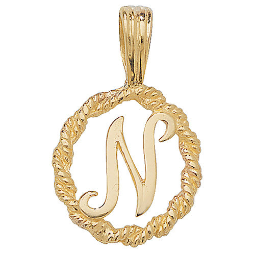 9K Yellow Gold Rope Initial Pendant