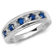 Diamond and Sapphire Half Eternity Ring in 9K White Gold