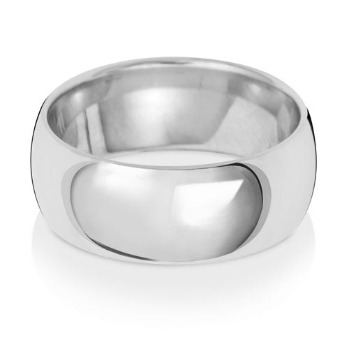 9K White Gold Wedding Ring Trad Court 8mm