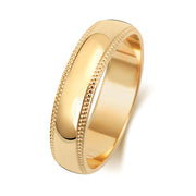 9K Yellow Gold Millgrain Wedding Ring D Shape 5 Mm