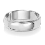 9K White Gold Millgrain Wedding Ring D Shape 6 Mm