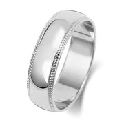 9K White Gold Millgrain Wedding Ring D Shape 6 Mm