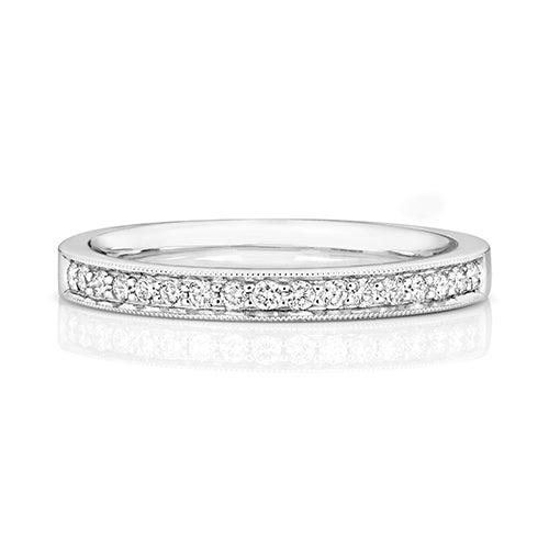 9K Diamond Eternity Ring White Gold-Millgrain Sides