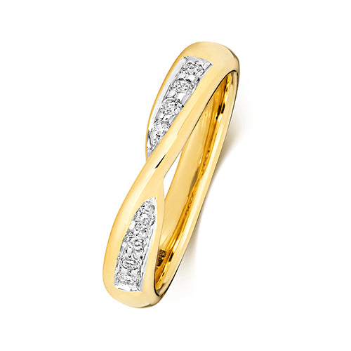 9K Yellow Gold Crossover Diamond Ring