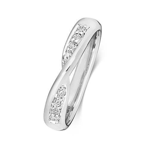 9K White Gold Crossover Diamond Ring