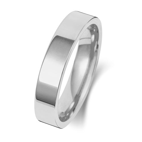 18K White Gold Wedding Ring Flat Court 4mm